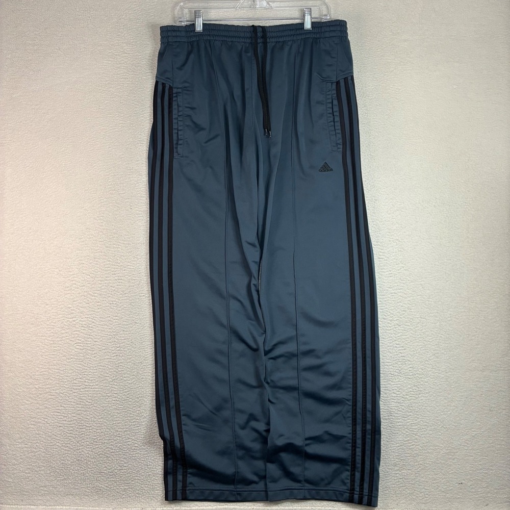Y2K Adidas Baggy Track Pants Men L Gray Relaxed Sweatpants Drawstring Vintage